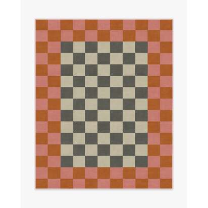 Checker Border Pink & Orange Rug by Jonathan Adler - 245 x 305 cm - All-In-One Rug