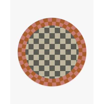 Checker Border Pink & Orange Rug by Jonathan Adler - 245 Round cm - All-In-One Rug