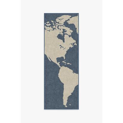 World Map Blue Rug - 75 x 215 cm - All-In-One Rug