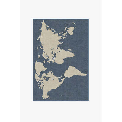 World Map Blue Rug - 120 x 185 cm - All-In-One Rug