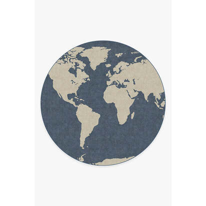 World Map Blue Rug - 245 Round cm - All-In-One Rug