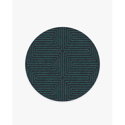 Labyrinth Navy & Teal Rug by Jonathan Adler - 185 Round cm - All-In-One Rug