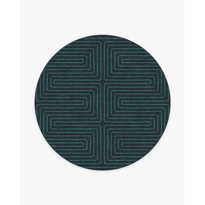 Labyrinth Navy & Teal Rug by Jonathan Adler - 245 Round cm - All-In-One Rug