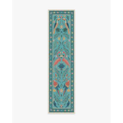 Birds Of A Feather Aqua Rug by Iris Apfel - 75 x 305 cm - All-In-One Rug