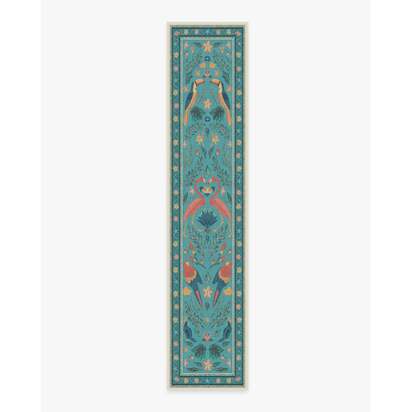 Birds Of A Feather Aqua Rug by Iris Apfel - 75 x 365 cm - All-In-One Rug