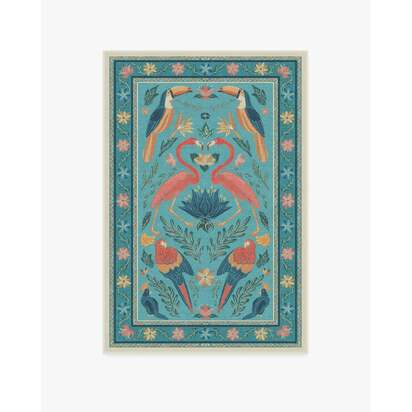 Birds Of A Feather Aqua Rug by Iris Apfel - 120 x 185 cm - All-In-One Rug