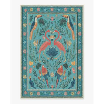 Birds Of A Feather Aqua Rug by Iris Apfel - 200 x 290 cm - All-In-One Rug