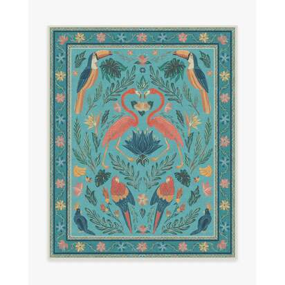 Birds Of A Feather Aqua Rug by Iris Apfel - 245 x 305 cm - All-In-One Rug