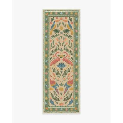 Birds Of A Feather Green & Peach Rug by Iris Apfel - 75 x 215 cm - All-In-One Rug