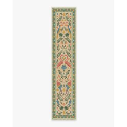 Birds Of A Feather Green & Peach Rug by Iris Apfel - 75 x 365 cm - All-In-One Rug
