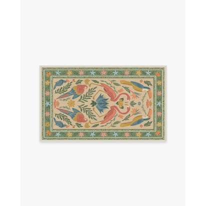 Birds Of A Feather Green & Peach Rug by Iris Apfel - 90 x 150 cm - All-In-One Rug