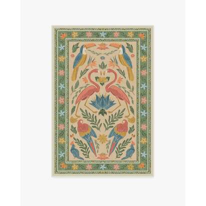 Birds Of A Feather Green & Peach Rug by Iris Apfel - 120 x 185 cm - All-In-One Rug