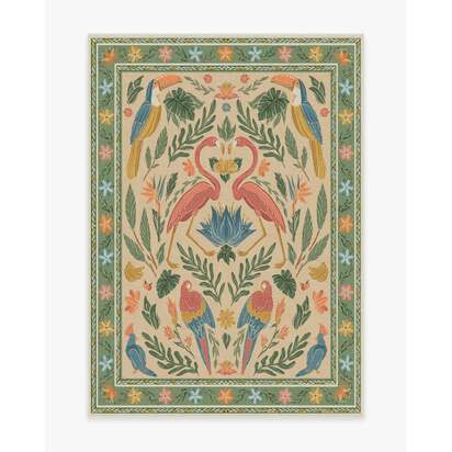 Birds Of A Feather Green & Peach Rug by Iris Apfel - 150 x 215 cm - All-In-One Rug