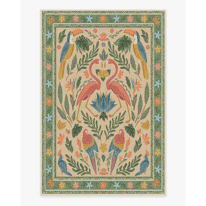 Birds Of A Feather Green & Peach Rug by Iris Apfel - 185 x 275 cm - All-In-One Rug