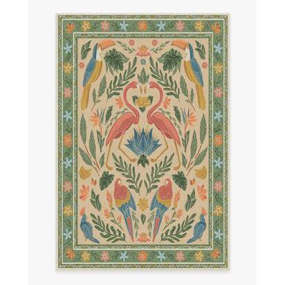 Birds Of A Feather Green & Peach Rug by Iris Apfel - 200 x 290 cm - All-In-One Rug
