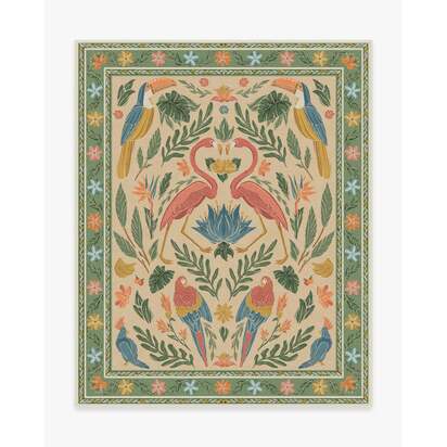 Birds Of A Feather Green & Peach Rug by Iris Apfel - 245 x 305 cm - All-In-One Rug