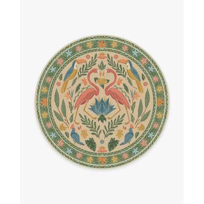 Birds Of A Feather Green & Peach Rug by Iris Apfel - 245 Round cm - All-In-One Rug