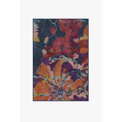 Watercolour Floral Navy Rug - 120 x 185 cm - All-In-One Rug