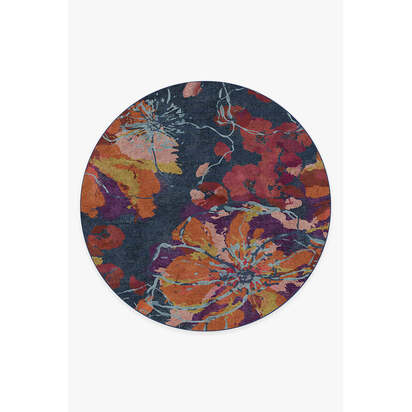Watercolour Floral Navy Rug - 245 Round cm - All-In-One Rug