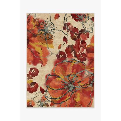 Watercolour Floral Coral Rug - 150 x 215 cm - All-In-One Rug