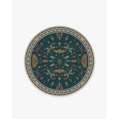 Flutterby Teal Rug by Iris Apfel - 185 Round cm - All-In-One Rug