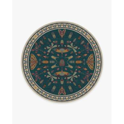 Flutterby Teal Rug by Iris Apfel - 245 Round cm - All-In-One Rug