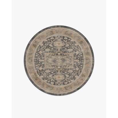 Zahra Ink & Vintage Citron Rug - 185 Round cm - All-In-One Rug
