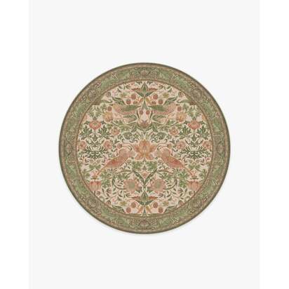 Strawberry Thief Sage & Rose Rug by Morris & Co. - 185 Round cm - All-In-One Rug