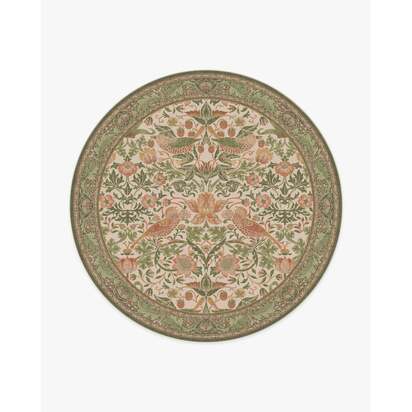 Strawberry Thief Sage & Rose Rug by Morris & Co. - 245 Round cm - All-In-One Rug