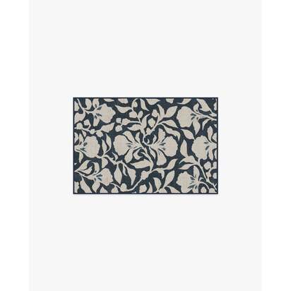 Flora Ink Blue & Ivory Rug by The Hiltons - 60 x 90 cm - All-In-One Rug