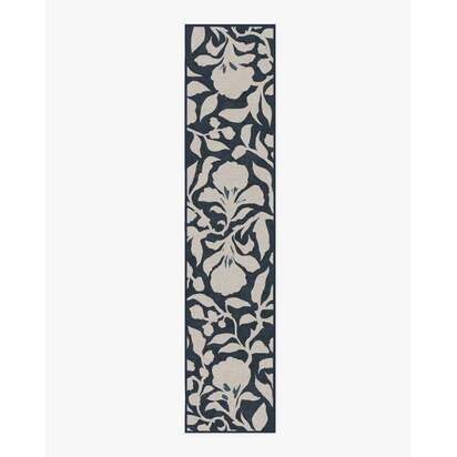 Flora Ink Blue & Ivory Rug by The Hiltons - 75 x 365 cm - All-In-One Rug