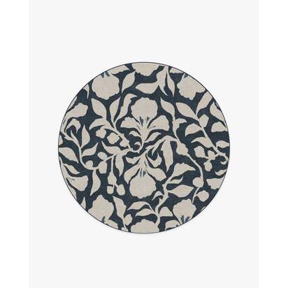 Flora Ink Blue & Ivory Rug by The Hiltons - 185 Round cm - All-In-One Rug