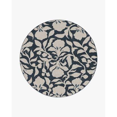 Flora Ink Blue & Ivory Rug by The Hiltons - 245 Round cm - All-In-One Rug