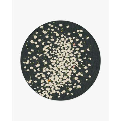 Fluttering Carnations Charcoal & Ivory Rug by The Local Project - 245 Round cm - All-In-One Rug