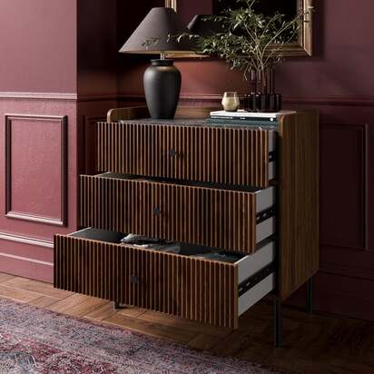 Georgi Walnut & Marble Effect 3 Drawer Chest