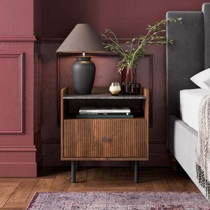 Georgi Walnut & Marble Effect 1 Drawer Bedside Table