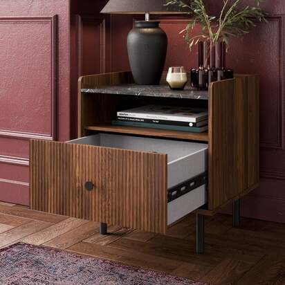 Georgi Walnut & Marble Effect 1 Drawer Bedside Table