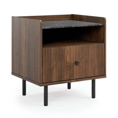 Georgi Walnut & Marble Effect 1 Drawer Bedside Table
