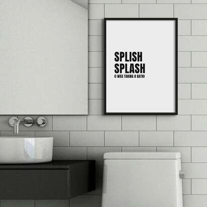 Splish Splash (White) Bathroom Word Art Print - Framed