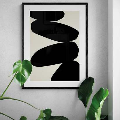 Balancing Stones No 1 | Monochrome Solid Shape Wall Art Print - Framed