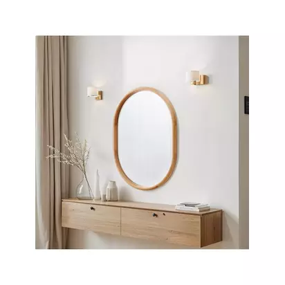 Yearn Quebec Solid Oak Wood Oval Wall Mirror, 80 x 60cm Natural | 80 x 60 x 3cm