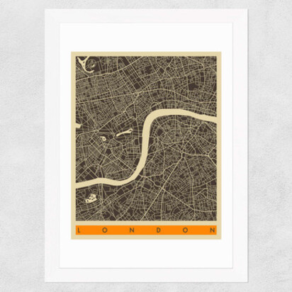 London Map b/w by Jazzberry Blue A3 (29.7 x 42cm) Frame Black Medium (22mm) 