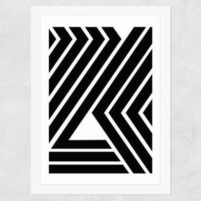Geometric Black Strips A3 (29.7 x 42cm) Frame White Wide (35mm) 