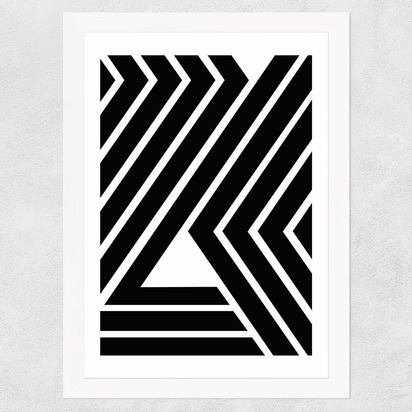 Geometric Black Strips A3 (29.7 x 42cm) Frame White Wide (35mm) 