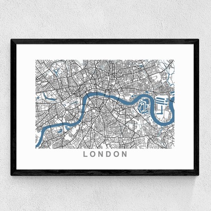 London Map 50x70cm Frame Black Medium (22mm) 
