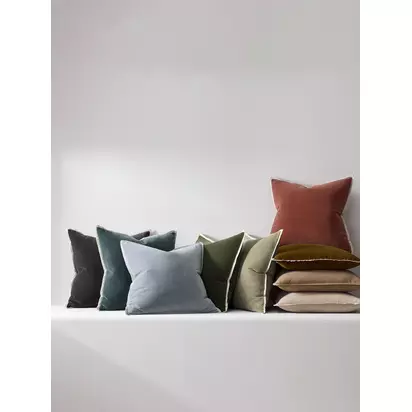 West Elm Cotton Velvet Cushion Cover, Olive Olive | 51 X 51cm