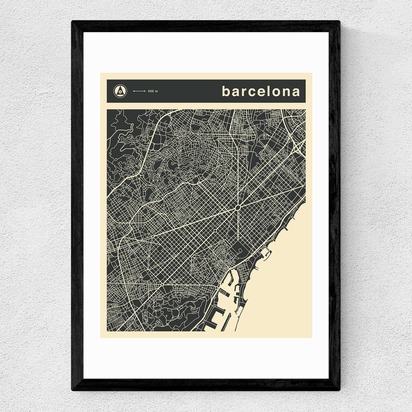 Barcelona Streetguide by Jazzberry Blue A1 (59.4 x 84.1cm) Frame Black Medium (22mm) 