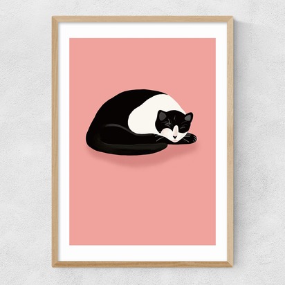 Cat Nap A2 (42 x 59.4cm) Frame Natural Oak Narrow (15mm) 