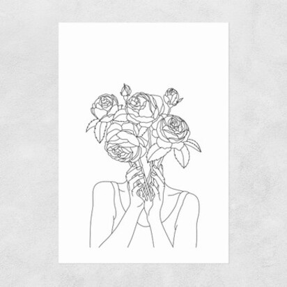 Line Art Flower Head 50x70cm Frame Black Narrow (15mm) 