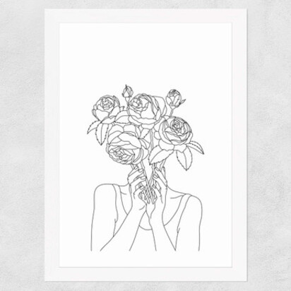 Line Art Flower Head A3 (29.7 x 42cm) Frame White Wide (35mm) 